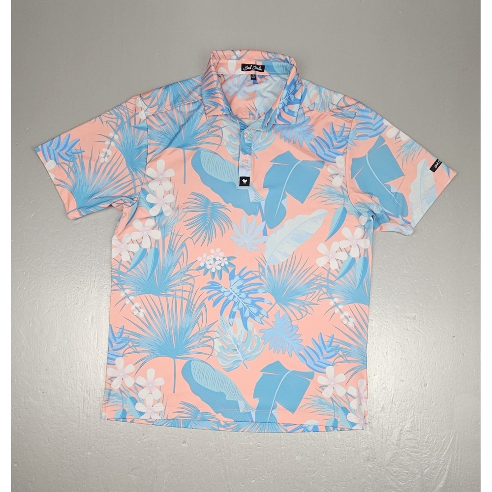Bad Birdie Golf Polo Shirt Mens‎ Large Pink Floral Performance ShortSleeve